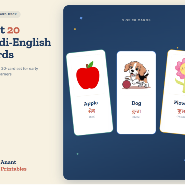 First 20 Hindi-English Words — Bilingual Flashcard Deck for Kids