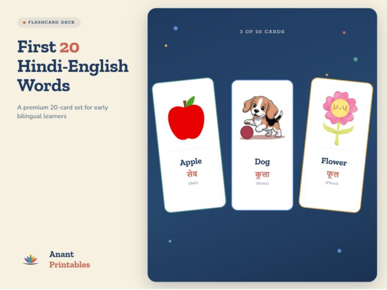First 20 Hindi-English Words — Bilingual Flashcard Deck for Kids