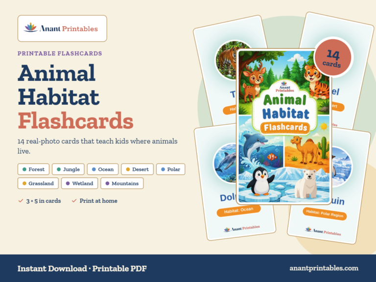 Animal Habitat Flashcards – Printable Set of 14 Cards for Kids